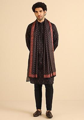 Black Digital Print Cotton Blend Kurta Set With Dupatta