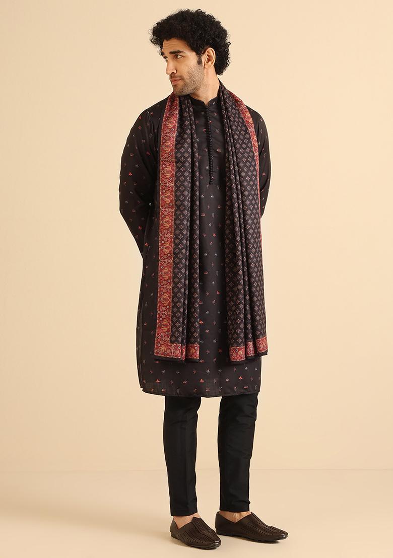 Black Digital Print Cotton Blend Kurta Set With Dupatta