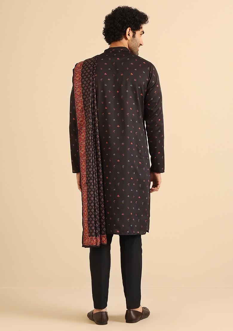 Black Digital Print Cotton Blend Kurta Set With Dupatta - Indya
