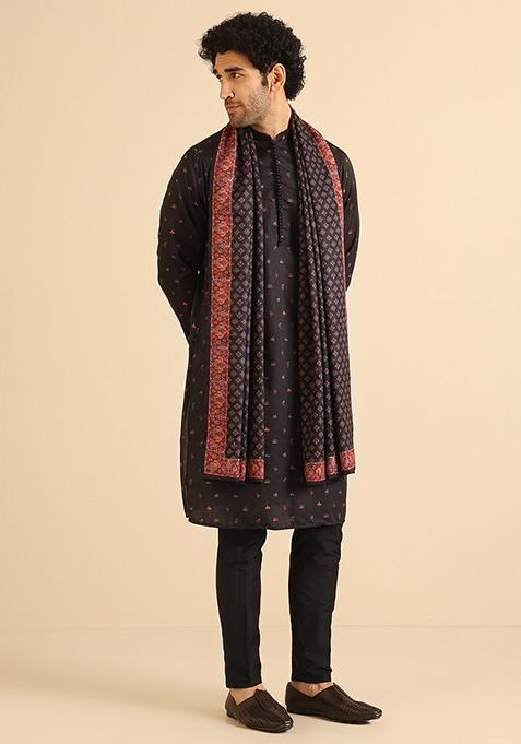 Black Digital Print Cotton Blend Kurta Set With Dupatta
