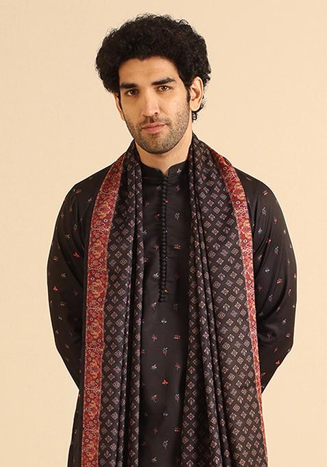 Black Digital Print Cotton Blend Kurta Set With Dupatta