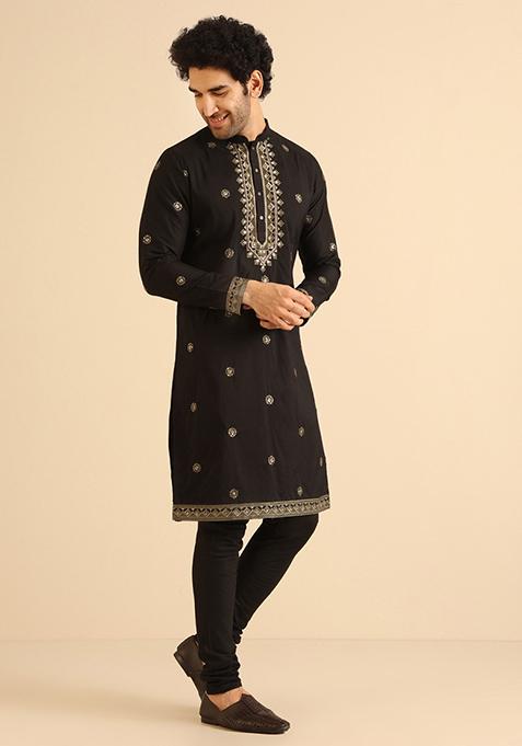 Black Embellished Cotton Blend Kurta