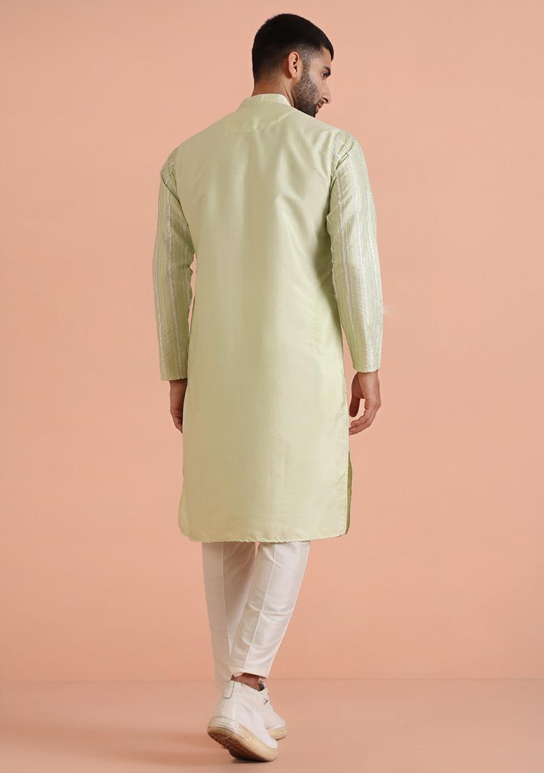 Green Embroidered Cotton Blend Kurta Set