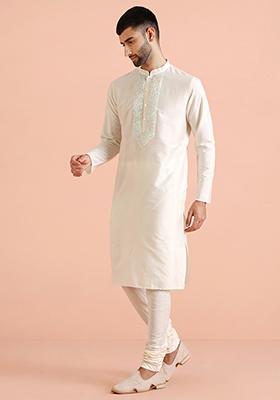 Off white Embellished Cotton Blend Kurta