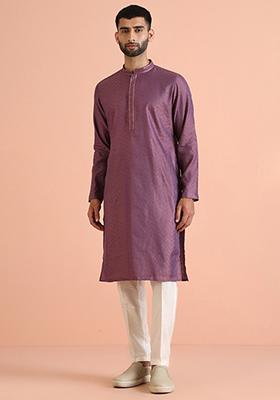 Mauve Jacquard Silk Blend Kurta Set