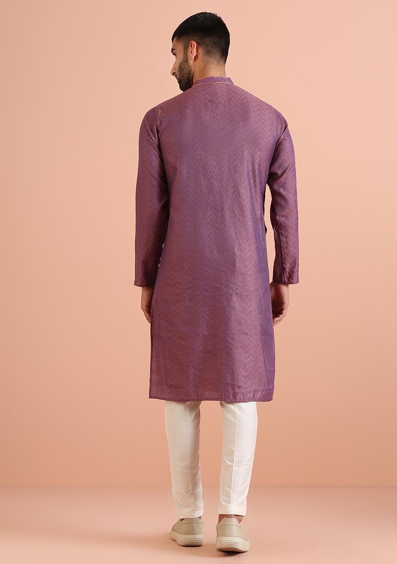 Mauve Jacquard Silk Blend Kurta Set - Indya