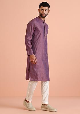 Mauve Jacquard Silk Blend Kurta