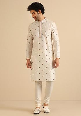 Multicolour Embroidered Cotton Blend Kurta Set