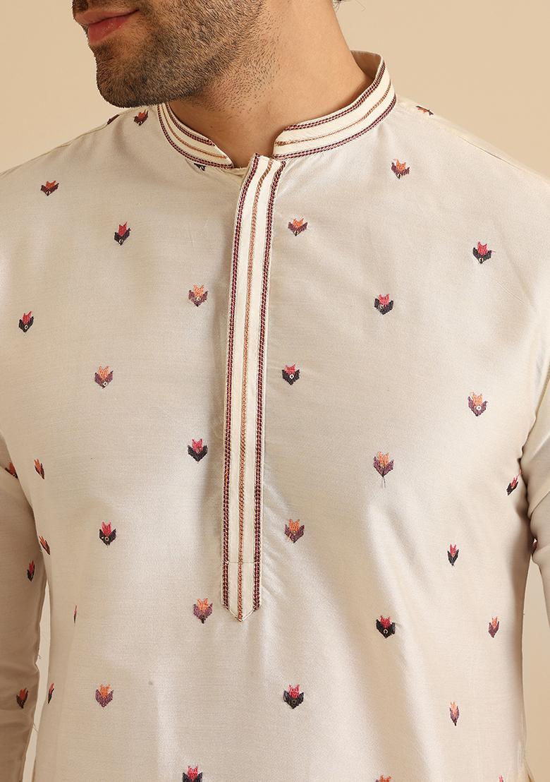 Multicolour Embroidered Cotton Blend Kurta - Indya