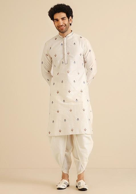 Multicolour Embroidered Cotton Blend Kurta Set