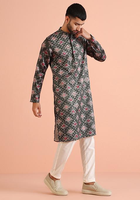 Bottle green Embroidered Silk Blend Kurta Set