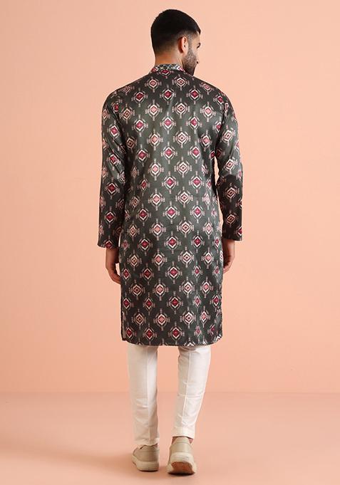 Bottle green Embroidered Silk Blend Kurta Set