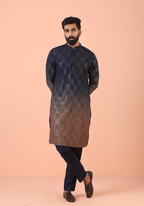 Ombre Embellished Cotton Kurta Set