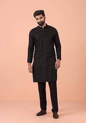 Black Embellished Blend Kurta Set