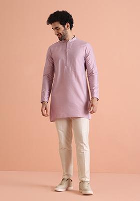Pink Solid Cotton Blend Kurta Set