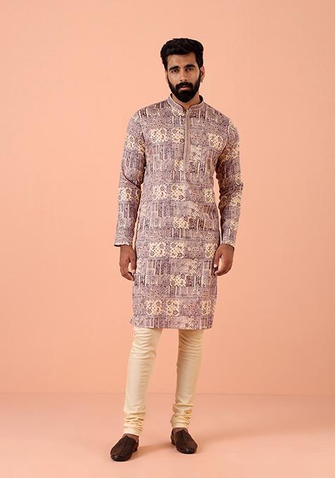 Magenta Printed Cotton Blend Kurta Set