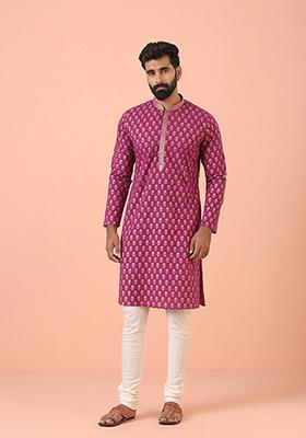 Pink Printed Cotton Blend Kurta Set