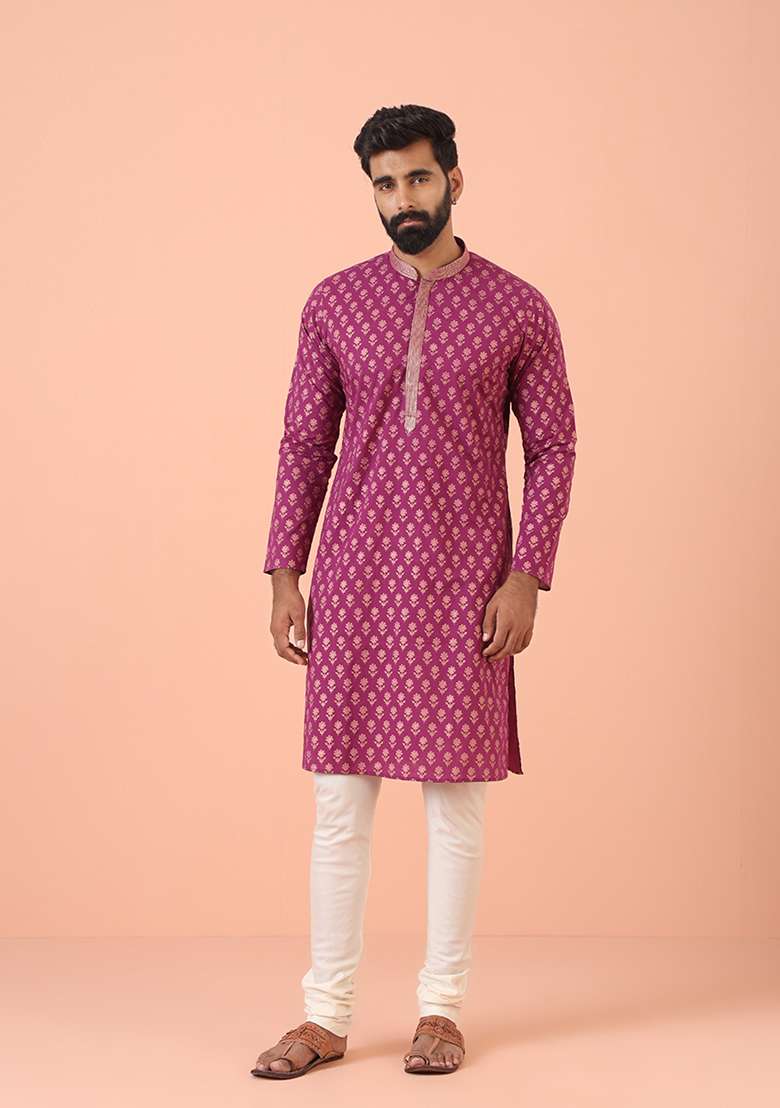 Pink Printed Cotton Blend Kurta Set - Indya