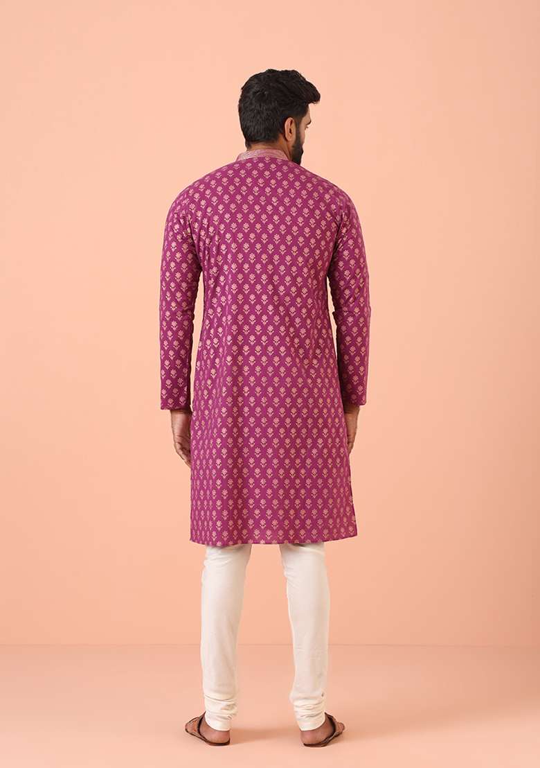 Pink Printed Cotton Blend Kurta Set - Indya