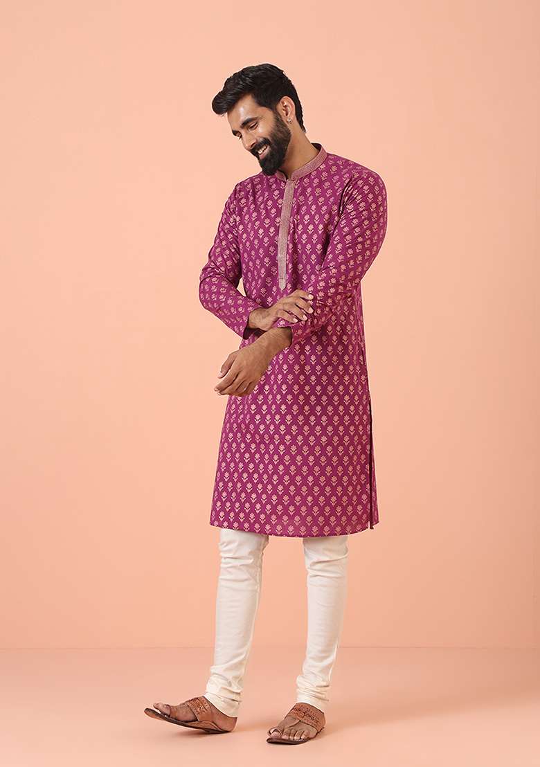 Pink Printed Cotton Blend Kurta Set - Indya