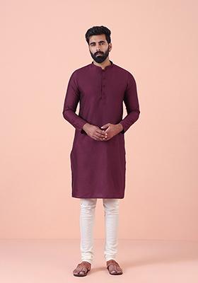 Burgundy Solid Cotton Blend Kurta Set