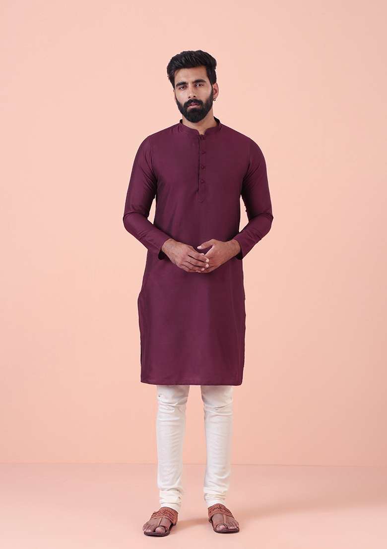 Burgundy Solid Cotton Blend Kurta Set - Indya