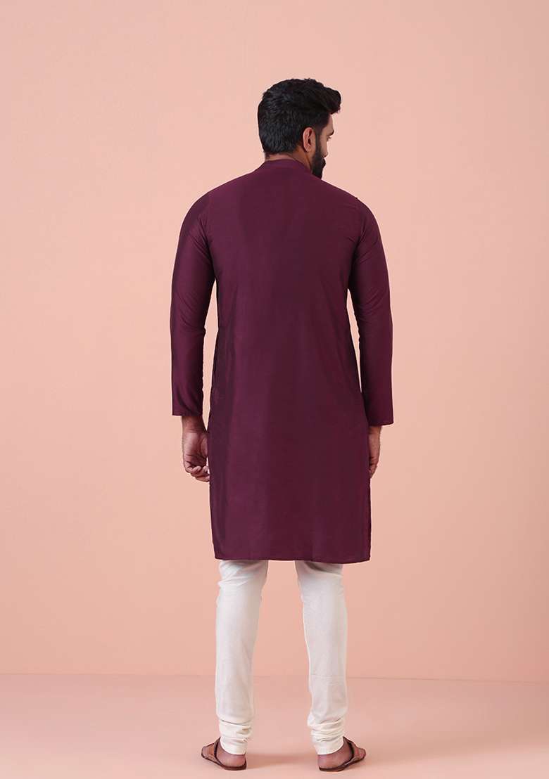 Burgundy Solid Cotton Blend Kurta Set - Indya