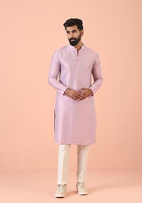 Pink Solid Cotton Blend Kurta Set