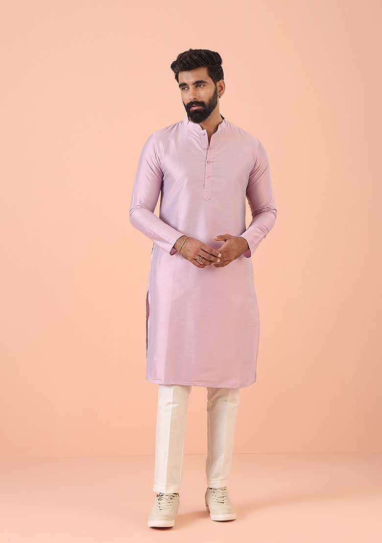 Pink Solid Cotton Blend Kurta Set - Indya