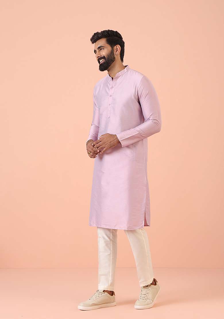 Pink Solid Cotton Blend Kurta Set - Indya