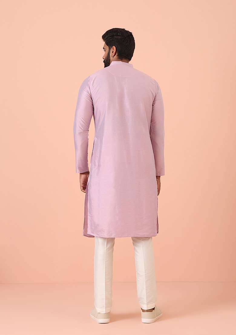 Pink Solid Cotton Blend Kurta Set - Indya