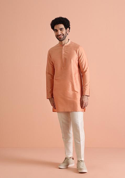 Coral Solid Cotton Blend Kurta Set