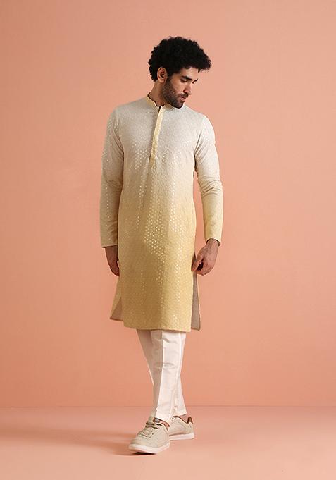 Yellow Embroidered Cotton Blend Kurta Set