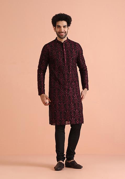 Black Embroidered Georgette Kurta Set