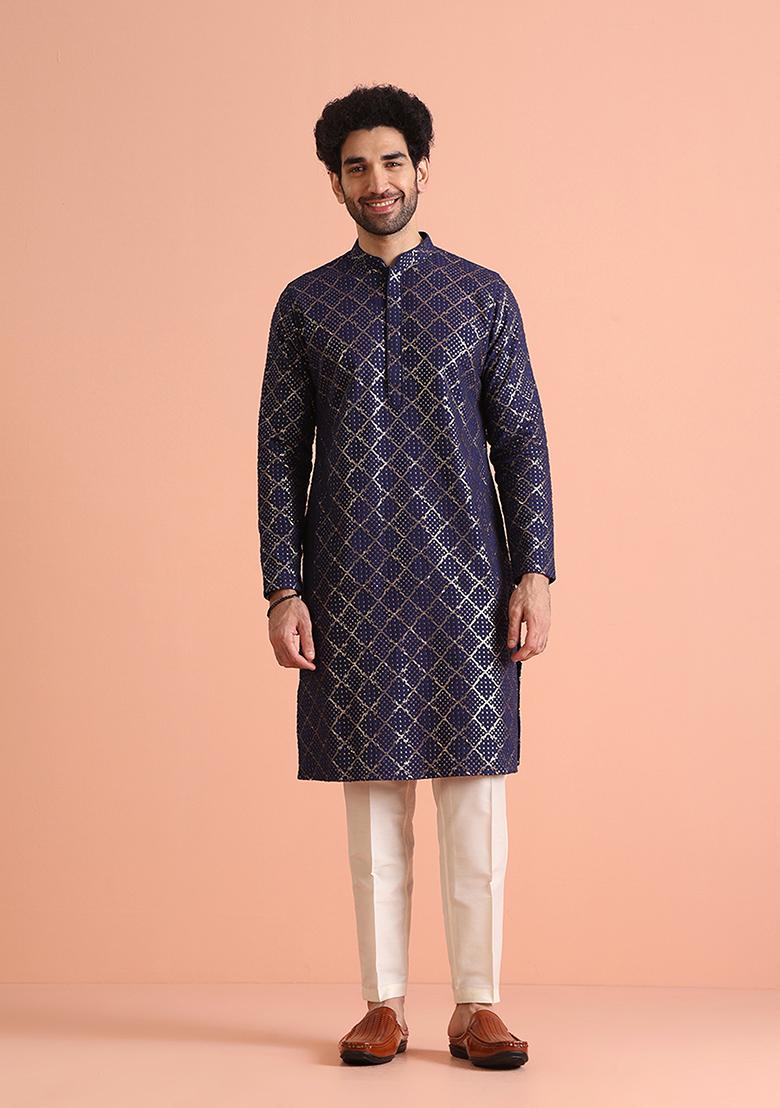 Purple Embroidered Cotton Blend Kurta Set
