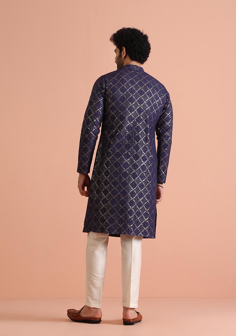 Purple Embroidered Cotton Blend Kurta Set