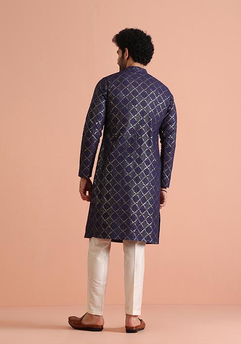 Purple Embroidered Cotton Blend Kurta Set