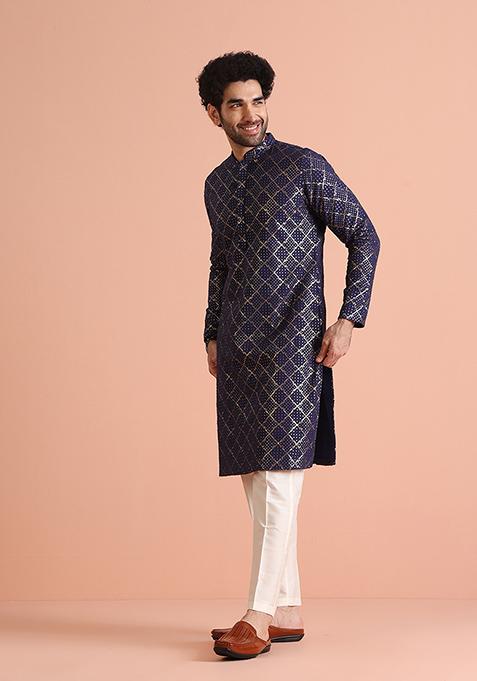 Purple Embroidered Cotton Blend Kurta Set