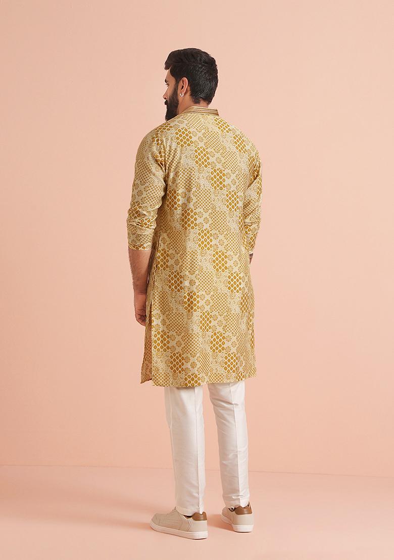 Yellow Printed Cotton Blend Kurta Set