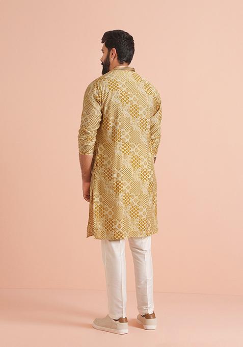 Yellow Printed Cotton Blend Kurta Set