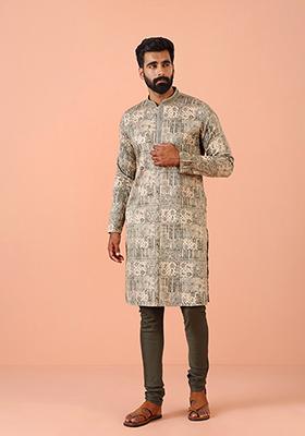 Green Printed Cotton Blend Kurta Set
