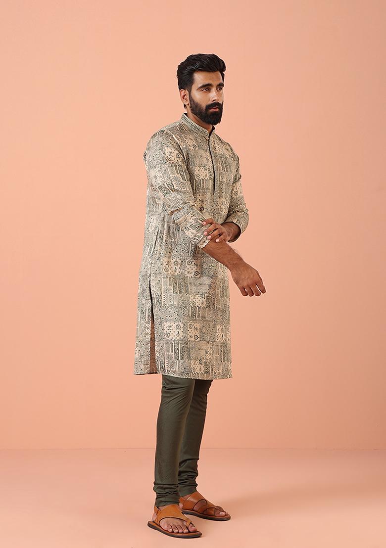 Green Printed Cotton Blend Kurta Set