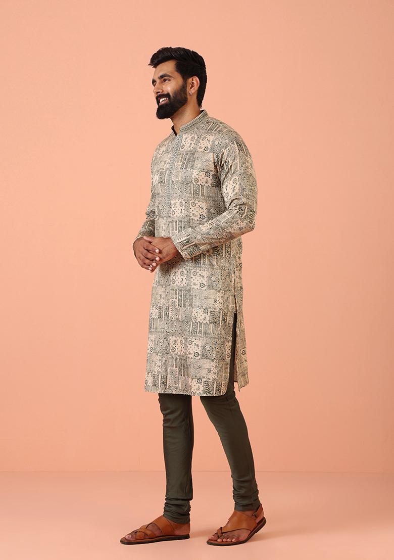 Green Printed Cotton Blend Kurta Set