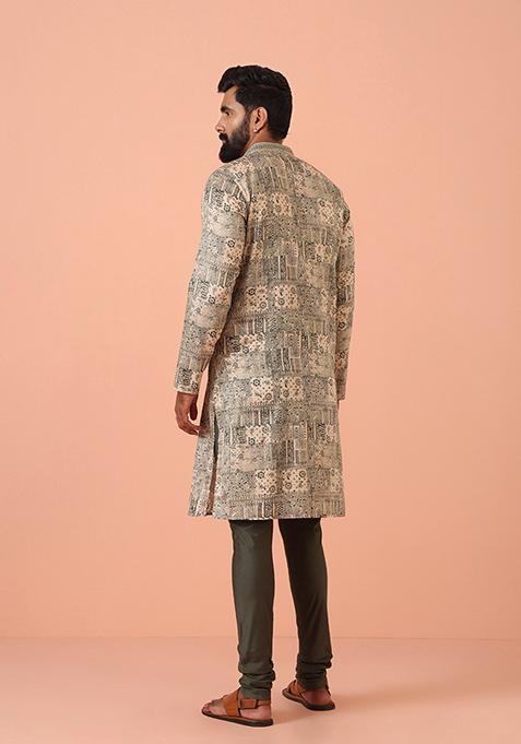 Green Printed Cotton Blend Kurta Set