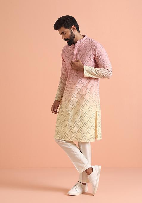Brown Embroidered Cotton Blend Kurta Set