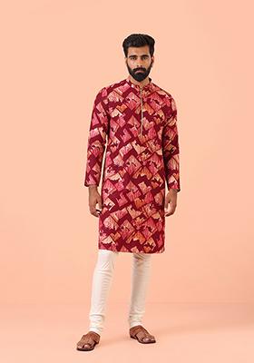 Maroon Printed Cotton Blend Kurta Set