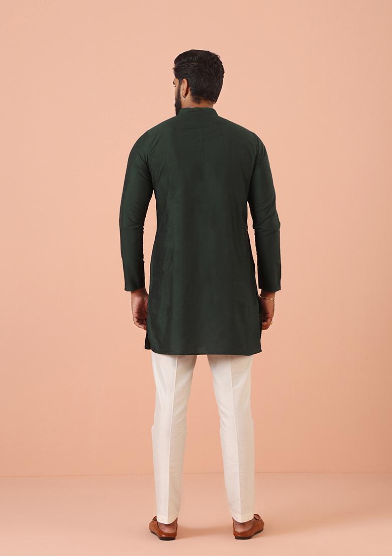 Green Solid Cotton Blend Mid Kurta Set