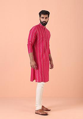 Pink Self Design Cotton Kurta