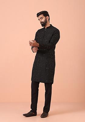 Black Embellished Blend Kurta