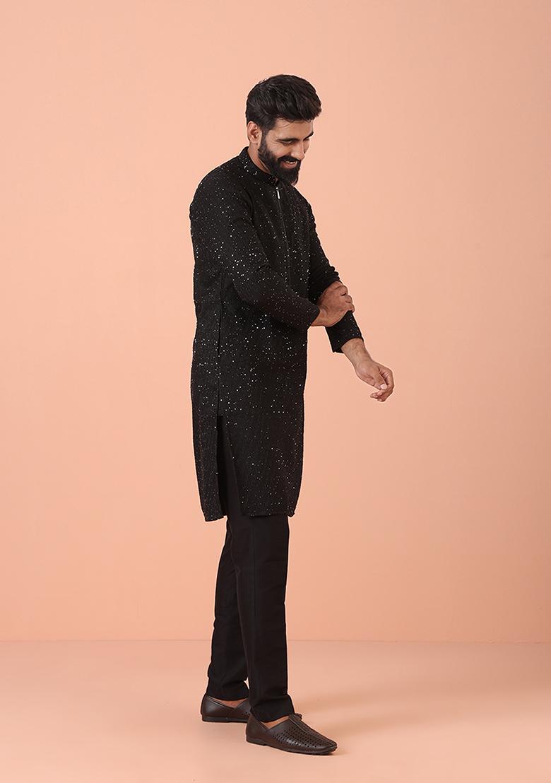 Black Embellished Blend Kurta - Indya
